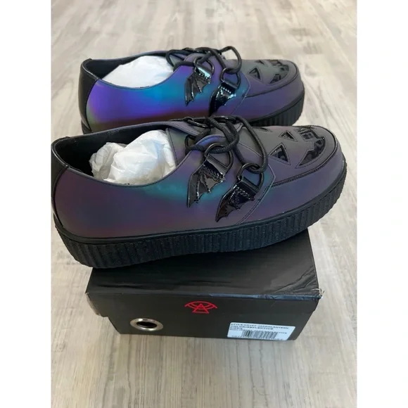 Strange Cvlt Krypt Scary Jack Creepers Platform Shoes Reflective - Size 8 - Picture 2 of 6
